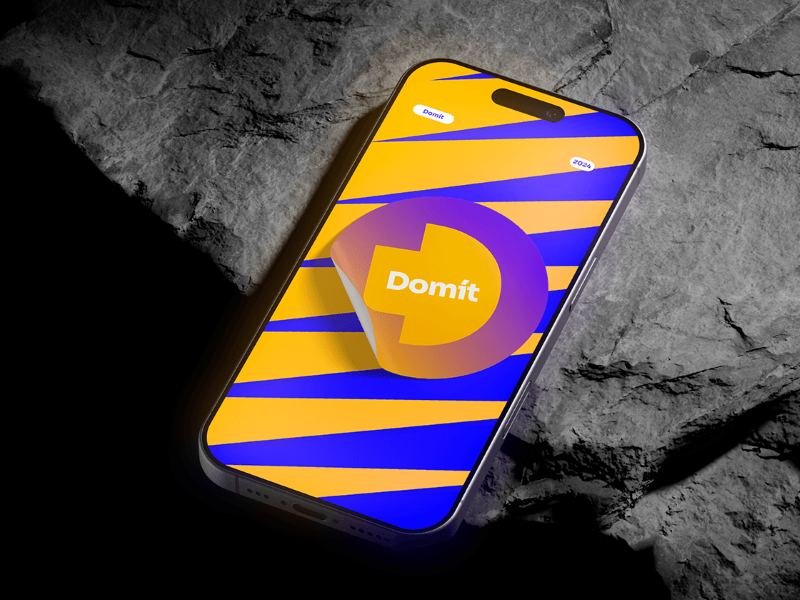 Identidade visual da Domít aplicada na tela de um celular
